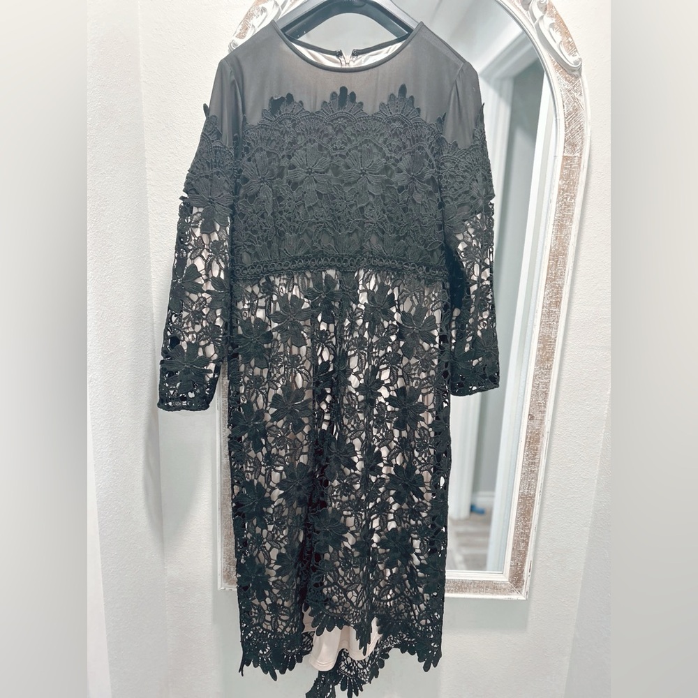Black Lace Overlay Midi Dress